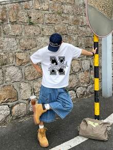 Resyla Men 男士休閒時尚美式紐約字母印花圓領短袖T恤，夏季風格 - 白色 - 查看 3