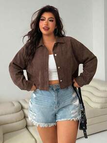 SHEIN EZwear 女款大尺碼巧克力棕色夾克 - 巧克力棕 - 查看 1