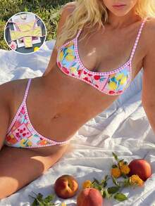 Swim Mod Swim Basics 女款熱帶印花兩件式比基尼套裝，休閒度假穿搭，女款情人節套裝，度假比基尼套裝，微型比基尼套裝 - 彩色 - 查看 11