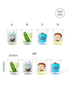 Rick and Morty X SHEIN 1件/套 卡通科幻角色 1.69oz/50ml 烈酒杯，迷你印花玻璃杯，適用於威士忌、龍舌蘭、伏特加、調酒與派對，適合酒吧、居家、送禮與遊戲之夜 - 無色 - 查看 6