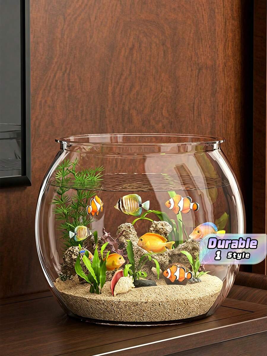 KEMORELA 1pc Round High-Transparency Shatterproof Pet Fish Tank, Scratch-Resistant Desktop Hydroponic Goldfish Aquarium, No Electricity Needed, PP Material, Ideal For Home Decor & Small Hydroponics - Clear - View 1