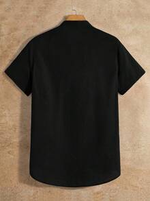 COMVAIL Plus Size Men's Casual Mandarin Collar Shirt - Black - View 5