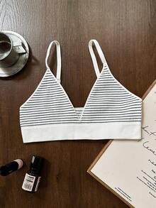Napfluff 1 pieza Sujetador de camisola sin costuras a rayas de una sola capa - Blanco y Negro - Ver 10