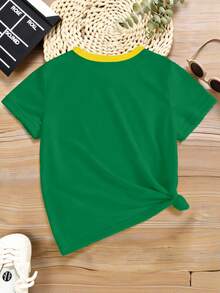 Pakaian Musim Panas Musim Semi Musim Gugur Remaja Perempuan Mode Kreatif Personalisasi Hijau Brasil Kuning Huruf Slogan Pola Kasual Dasar Kaos Lengan Pendek Gaya Musim Panas dan Gugur yang Nyaman Pakaian Sehari-hari - MultiWarna - View 2