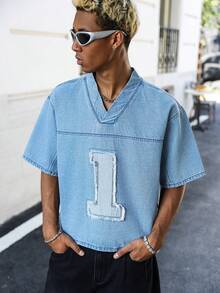 GALLERY FADE Casual Loose Fit American Brand Embroidered Denim Shirt - Light Wash - View 3