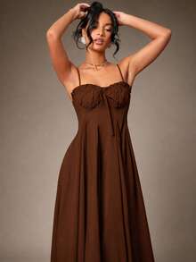 Hauture Gaun Maxi Cami Elegan untuk Wanita - Kopi - View 4