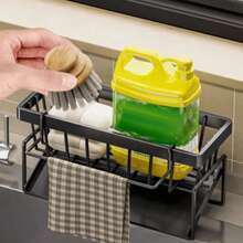 No-Drill Gray Sink Storage Rack | Rustproof Space-Saving Kitchen Organizer With Hooks, For Dishes, Soap & Cleaning Brushes, Easy Install & Clean, High Load-Bearing, Scandinavian Style - Multicolor - View 5