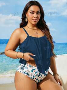 Swim Lushoire Conjunto de Tankini de Playa para Vacaciones Talla Grande - Multicolor - Ver 4