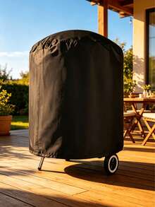 1PC Outdoor Round BBQ Grill Cover, Waterproof, Black Exterior & Silver Inner Liner, Rainproof, 2 Sizes Available, Sleek Minimalist Look, Drawstring Closure, Ideal For Camping - Multicolor - View 3