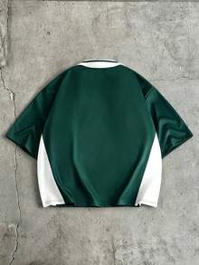 AXEPEAK 男士字母印花對比色短袖休閒 Polo 衫 - 綠色 - 查看 2