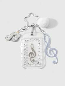 ROMWE Kawaii 1 Funda de tarjeta con símbolo de sonido de bola de pelo blanca exquisita, brillante y suave, de cerámica con strass, pegatina de strass 'Send Stars', llavero colgante para bolso - Transparente-174 - Ver 14