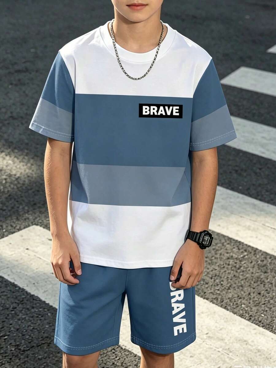 1套夏季男童套裝,時尚藍白配色拼接新風格,休閒百搭夏季造型,適合上學、日常出遊、節日禮物,多穿搭輕鬆打造帥氣酷感風格,適合拍照,高品質男童服飾,為您的孩子打造精緻夏季百搭造型 - 彩色 - 查看 1