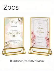 6-Piece Acrylic Display Stand, 5x7 Inches, Double-Sided Gold Frame, Gold Upright Table Number Holder, For Wedding, Office, Restaurant, And Party Table Sign And Menu Display - T-gold - View 13