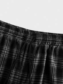Athstrex Plus Size Men's Casual Plaid Woven Loose Fit Pants, School, Fall - Black and White - View 3