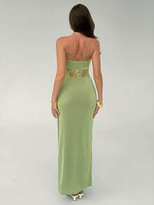 Glamine Vestido largo sexy para mujer de chica atractiva, verde, de punto, con torsión frontal, busto moldeador, cintura con empalme, bajo con volantes de encaje, adecuado para playa, Día de San Valentín, fiesta, ceremonia de graduación, evento de moda, carnaval, vacaciones, invitada de boda, cita, fiesta, concierto - Verde - Ver 3