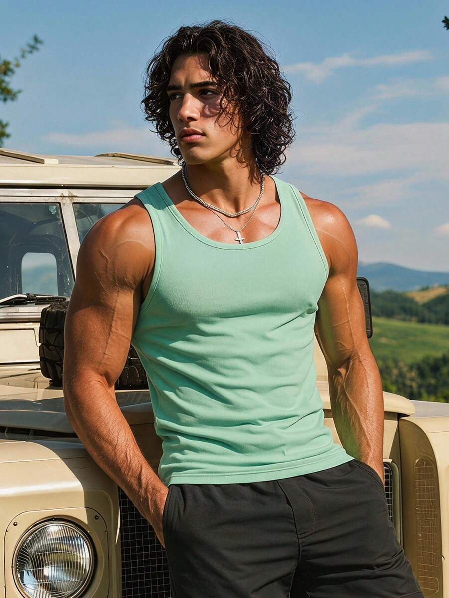 Ironwick 3 piezas Camisetas de tirantes casuales de unicolor de cuello redondo para hombre, tops deportivos, paquete de camisetas básicas, camisetas de baloncesto para hombre, sudaderas para hombre - Multicolor - Ver 1