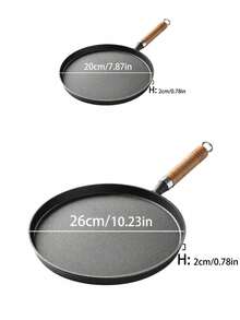 1PC 7.87/10.23 Inch Cast Iron Skillet With Wooden Handle, Multi-Functional Cookware Suitable For Frying Eggs And Pancakes, Ideal For Breakfast And Pancake Making, Versatile Cast Iron Pan - Wooden Handle Flat Bottom Pan, Suitable - View 2