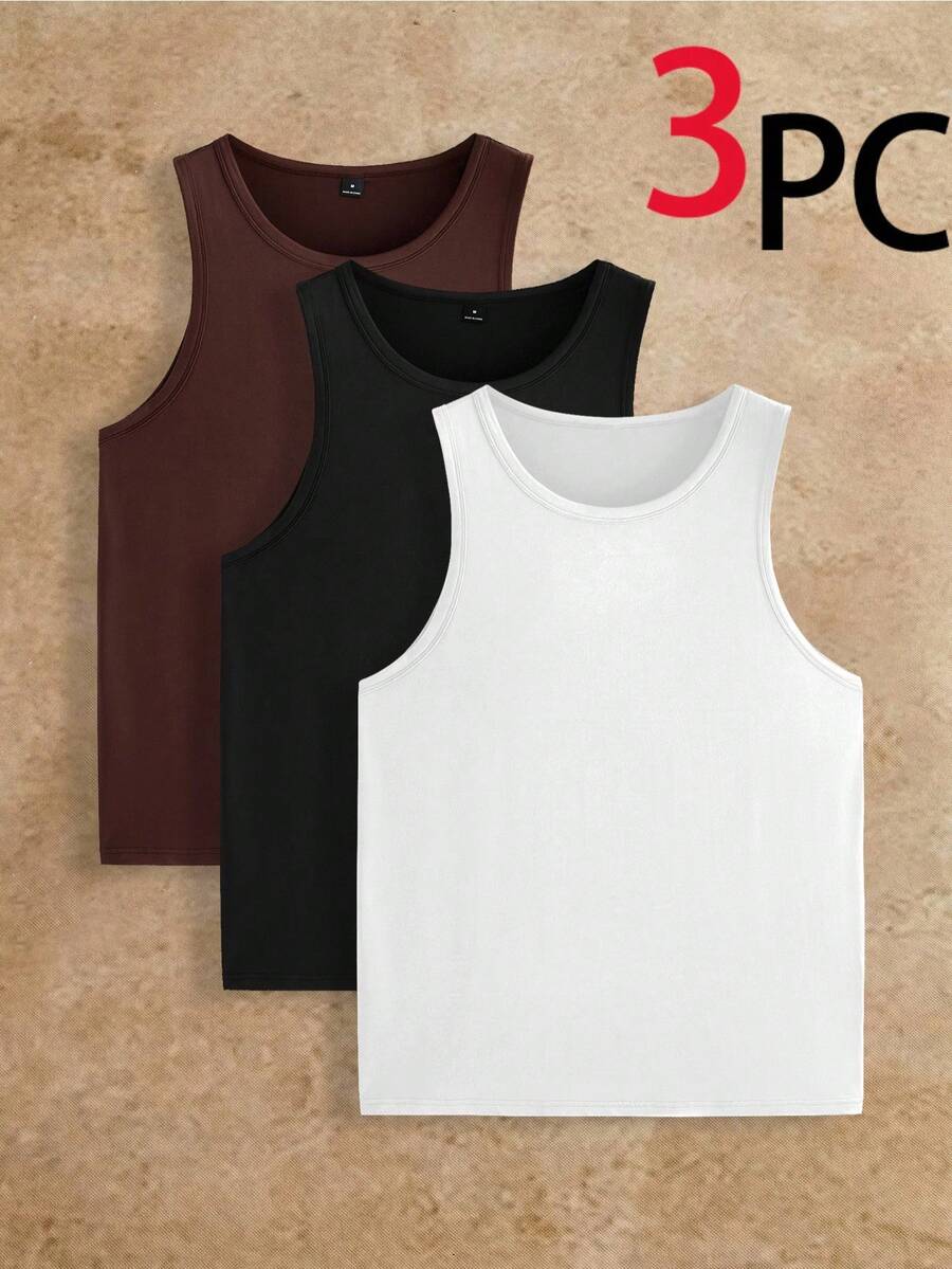 HIMLAND Men's Solid Color Round Neck Casual Versatile Tank Top, Vacation, Father's Day Gifts - Multicolor - View 1