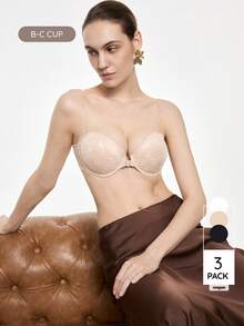 Bralution 3pcs Women Underwire Transparent Strap Bras - Multicolor - View 3