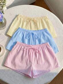 Comfortcana 3pcs Women's Casual Drawstring Waist Loose Shorts, Suitable For Summer, Vacation, Daily Commute, And Home Wear - Multicolor - View 5