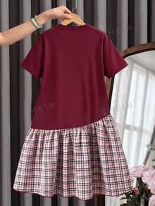 Teen GirlSolid Color & Striped Patchwork Dress With Elegant 3D Bow Decor - Multicolor - View 2