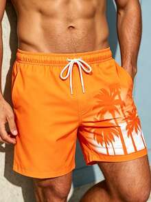 Surfspeed Men's Drawstring Waist Coconut Tree Print Casual Beach Shorts Holiday / Vacation / Beach / Hawaii / Tropical / Swim /  Bathing - Orange - View 6