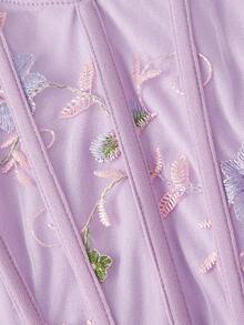 Skyraze 露肩刺繡魚骨貼花長洋裝 - 紫色 - 查看 6