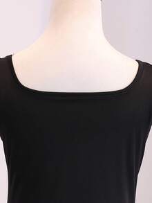 Vestido formal negro para adolescentes, vestido ajustado con tirantes finos y cuello cuadrado, tela ligera y suave, adecuado para vacaciones, graduación, regreso a la escuela, temporada de bodas, eventos formales y fiestas - Negro - Ver 7