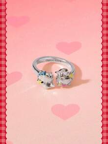 HELLO KITTY AND FRIENDS | SHEIN A New Creative Cartoon Cute Cat Ring, IP Joint Design, Cute Personalized, Simple And Generous, Suitable For All Kinds Of Parties, Concerts, Festivals, Exquisite Gifts - Platinum - View 2