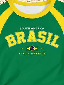 Pakaian Musim Panas Musim Semi Musim Gugur Remaja Perempuan Mode Kreatif Personalisasi Hijau Brasil Kuning Huruf Slogan Pola Kasual Dasar Kaos Lengan Pendek Gaya Musim Panas dan Gugur yang Nyaman Pakaian Sehari-hari - MultiWarna - View 7