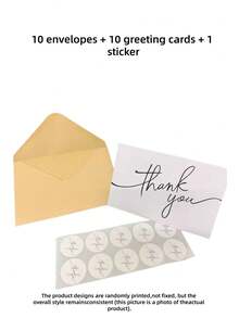 10PCS Thank You Cards With Envelopes And Stickers Set Small Business Owner Appreciation Notes Bulk Kraft Paper Flat Fold For Wedding Graduation Bridal Shower Party Favors - multicolor - View 10