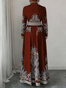 Elenzga Plus Size Paisley Print Dress Fall - Burgundy - View 2
