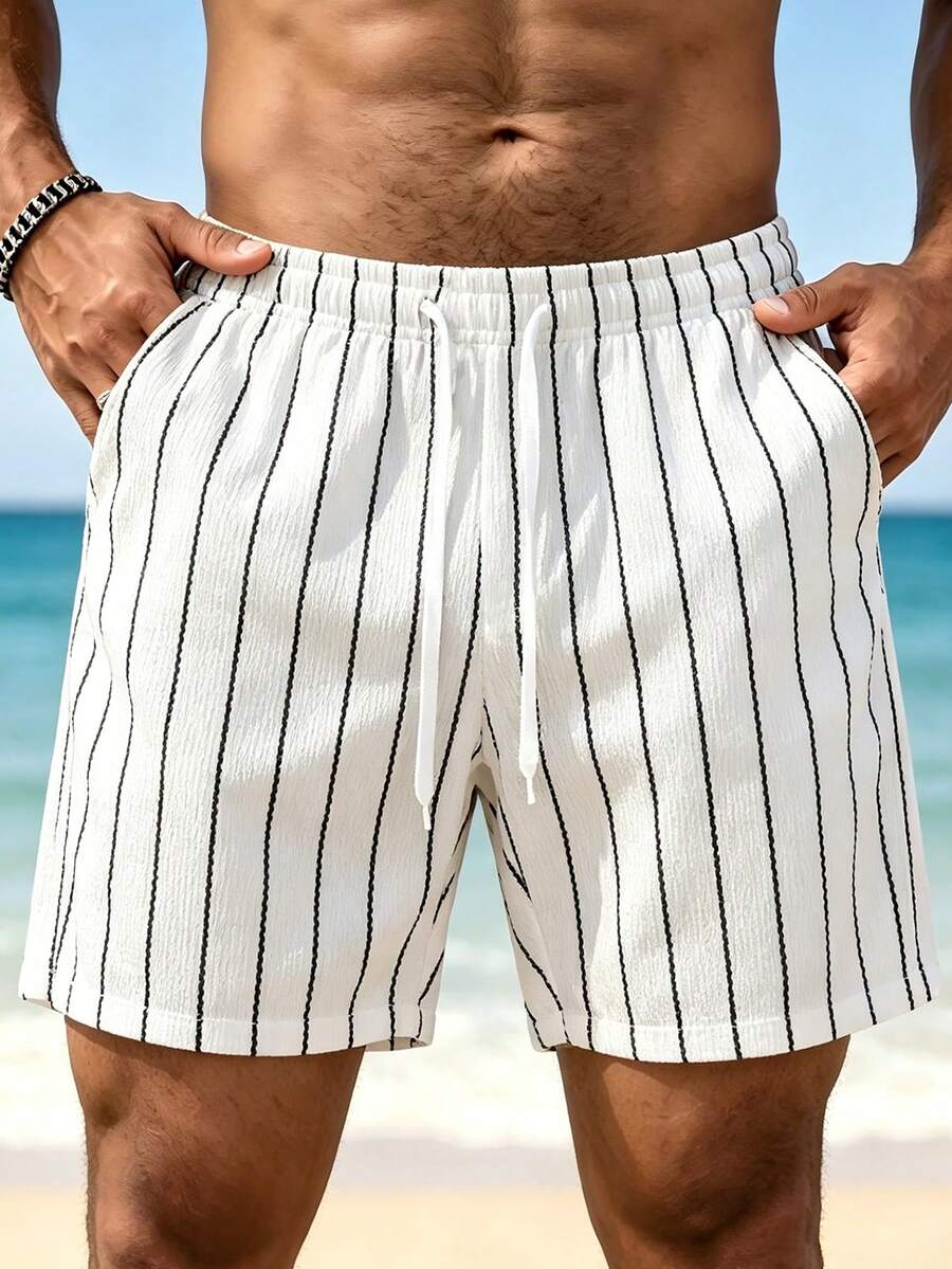 Manfinity Swimmode Men's Casual Sports Striped Shorts - White - View 1