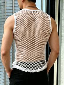 Manfinity Dauomo 男士夏季度假休闲性感露背背心 - 白色 - 查看 4