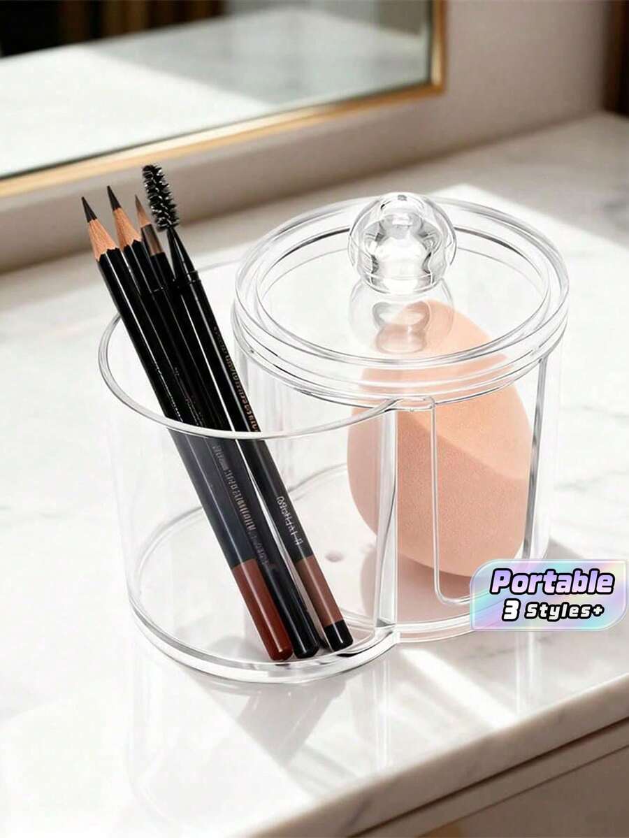 Desktop Acrylic Cotton Swab Box, Transparent Cotton Pad And Dental Floss Plastic Storage Box With Lid And Dustproof Design - Multicolor - View 1