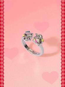 HELLO KITTY AND FRIENDS | SHEIN A New Creative Cartoon Cute Cat Ring, IP Joint Design, Cute Personalized, Simple And Generous, Suitable For All Kinds Of Parties, Concerts, Festivals, Exquisite Gifts - Platinum - View 4