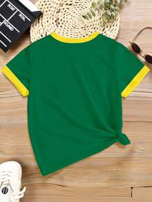 Kaos Lengan Pendek Kasual Dasar Motif Bintang Lima Huruf Lengkung Brasil Minimalis Premium Kreatif Personalisasi untuk Anak Perempuan Musim Semi Musim Panas Musim Gugur, Cocok untuk Gaya Musim Panas dan Gugur. - MultiWarna - View 2