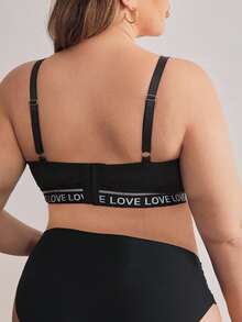 Moonlight&Mama Plus Size Letter Knit Band Comfortable Front Opening Maternity Nursing Bra - Black - View 2