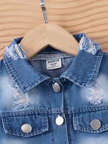 SHEIN Elladie kids 2件組少女休閒日常穿搭套裝，破洞設計鈕扣長袖上衣搭配簡約直筒長褲，秋季款 - 黑色 - 查看 6