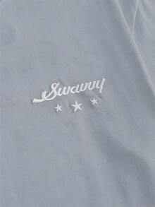 SWAVVY 男士休闲标准尺码宽松白色短袖T恤，前后均有印花图案 - 藍色 - 查看 6