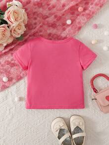 SHEIN Baby Girl Round Neck Solid Tee - Hot Pink - View 2