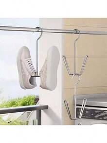 Estante de secado de zapatos de acero inoxidable, percha de gancho a prueba de viento para uso en balcón exterior y hogar - Plateado - Ver 3