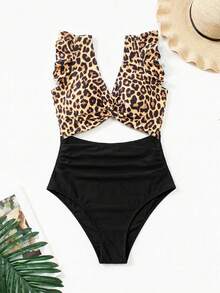 Swim Vcay 1 bộ áo liền quần nữ họa tiết da báo nhiều màu phối ren đen, thích hợp mặc đi nghỉ mát, dự tiệc, đi biển. - Nhiều màu - Xem 4