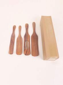 Cirelle Set Peralatan Masak Kayu 4 Buah, Set Sendok dan Spatula Kayu Alami untuk Peralatan Masak Anti Lengket, Sendok Kayu Tahan Panas untuk Memasak, Mencampur, Menyajikan, Mengaduk, Set Peralatan Dapur - View 4