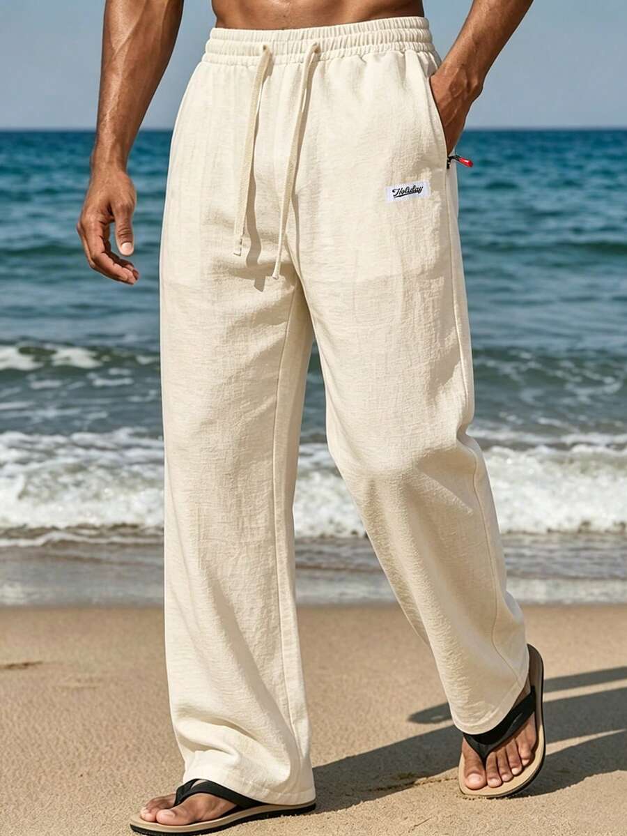 VIVINTIMO Men's Casual Vacation Pants With Pocket And Drawstring Waist, Holiday - Apricot - View 1