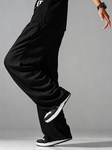 VIVINTIMO Men's Solid Color Drawstring Waist Pocket Straight Leg Casual Pants, Holiday - Black - View 7