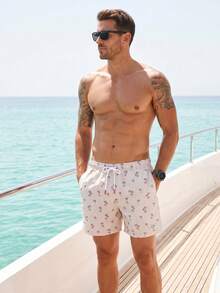 Manfinity Swimmode Men's Coconut Tree Print Elastic Waist Drawstring Beach Pants Holiday / Vacation / Beach / Hawaii / Tropical / Swim /  Bathing - Beige - View 3
