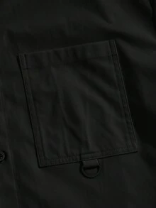 ESTAVOR Men's Casual Loose Fit Short Sleeve Woven Shirt Men Street Wear Shirt Men Boxy Cropped Shirt Men Black Shirt Drop Shoulder Shirt Men Streetwear Button Up Men Black Short Sleeve Shirt Men Streetwear Shirt - Black - View 5