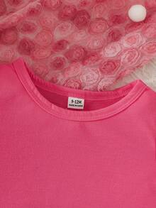 SHEIN Baby Girl Round Neck Solid Tee - Hot Pink - View 7