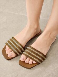 MOTF LADIES BRONZE CASUAL FASHION COMMUTER VACATION WOVEN OPEN-TOE FLAT SANDALS SUMMER - Bronze - View 6